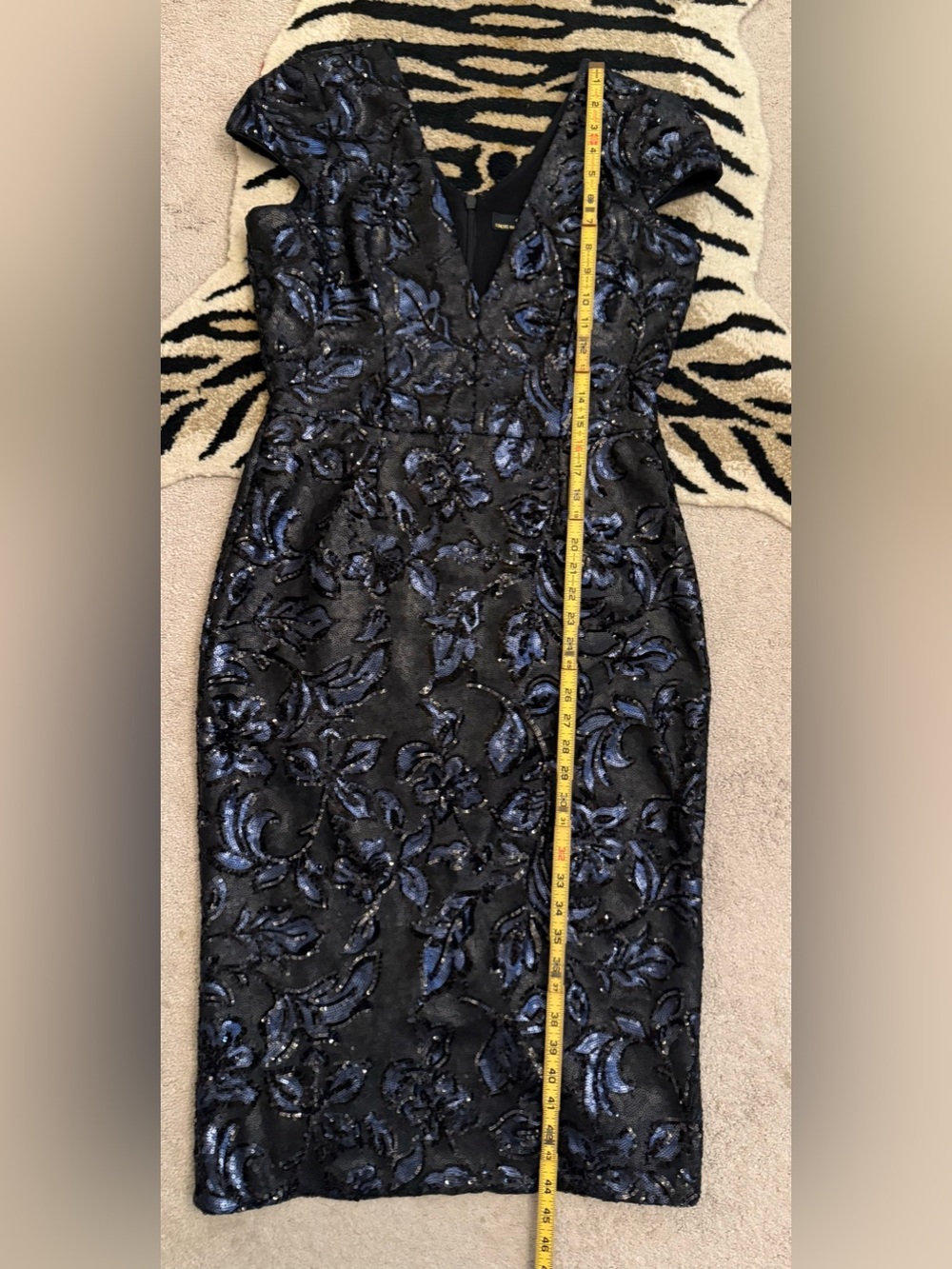 Dress the Population Allison Sequin Midi Dress Black Blue Size Large EUC - Picture 10 of 17